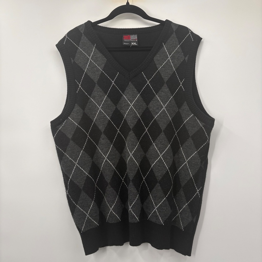 Southpole Mens Size 2XL Sweater Vest Plaid Gray Pattern Y2K Hip Hop